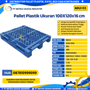 Pallet Plastik Bekas/Baru Ukuran 100x120x16 cm Warna Biru - MITRA03
