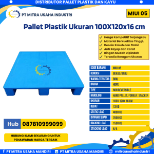 Pallet Plastik Bekas/Baru Ukuran 100x120x16 cm Warna Biru - MITRA05