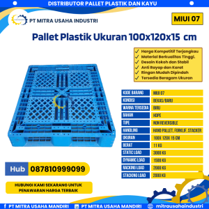 Pallet Plastik Bekas/Baru Ukuran 100x120x15 cm Warna Biru - MITRA07