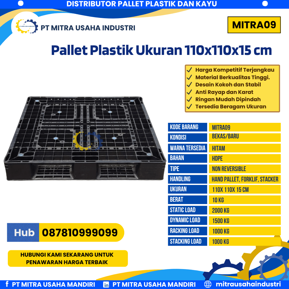 Pallet Plastik Bekas/Baru Ukuran 110x110x15 cm Warna Hitam - MITRA09