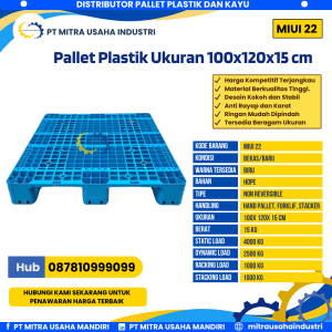 Pallet Plastik Bekas/Baru Ukuran 100x120x15 cm Warna Biru - MITRA22