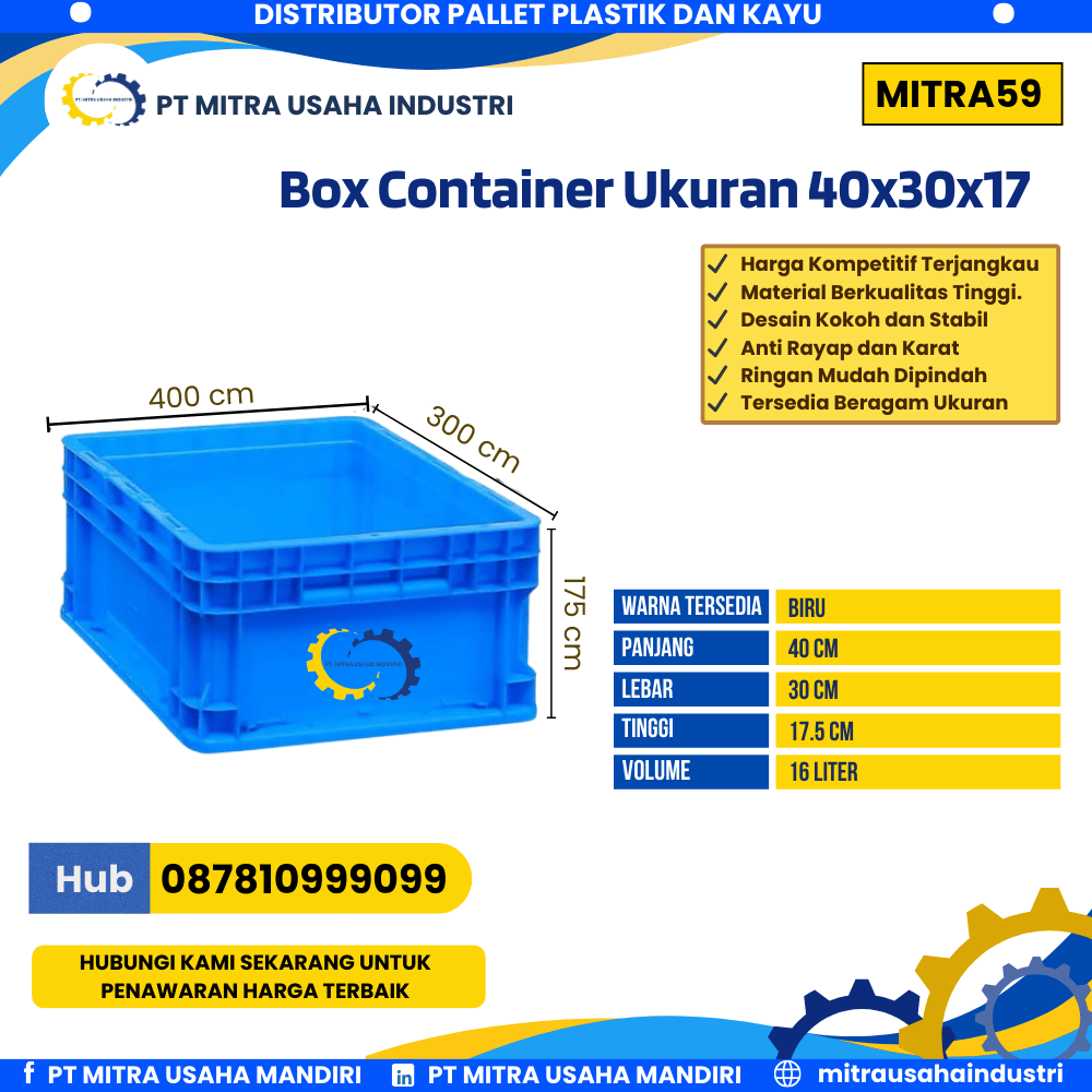 Box Kontainer Baru Ukuran 40x30x70 cm Warna Biru - MITRA59