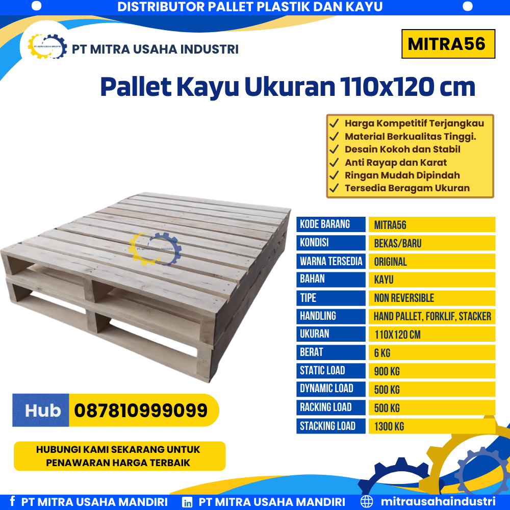 Pallet Kayu Baru Ukuran 110x120x12 cm Warna Original - MITRA56