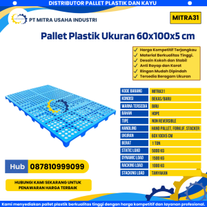 Pallet Plastik Bekas/Baru Ukuran 60x100x5 cm Warna Biru - MITRA31