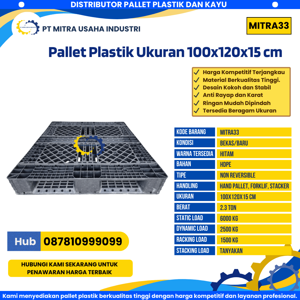 Pallet Plastik Bekas/Baru Ukuran 100x120x15 cm Warna Hitam - MITRA33