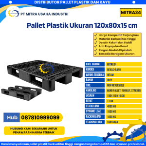 Pallet Plastik Bekas/Baru Ukuran 120x80x15 cm Warna Hitam - MITRA34