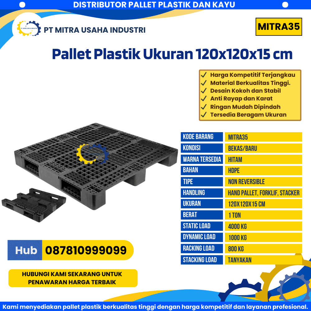 Pallet Plastik Bekas/Baru Ukuran 120x120x15 cm Warna Hitam - MITRA35