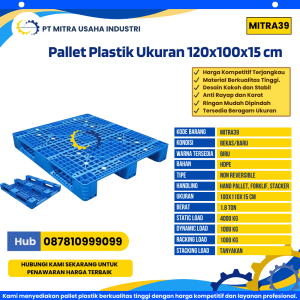 Pallet Plastik Bekas/Baru Ukuran 120x100x15 cm Warna Biru - MITRA39