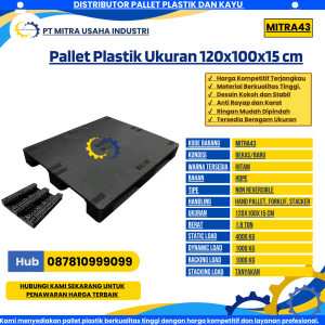 Pallet Plastik Bekas/Baru Ukuran 120x100x15 cm Warna Hitam - MITRA43