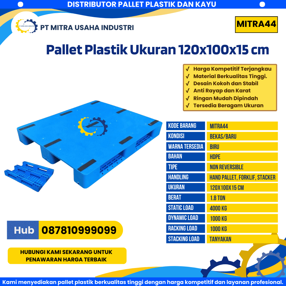 Pallet Plastik Bekas/Baru Ukuran 120x100x15 cm Warna Hitam - MITRA44