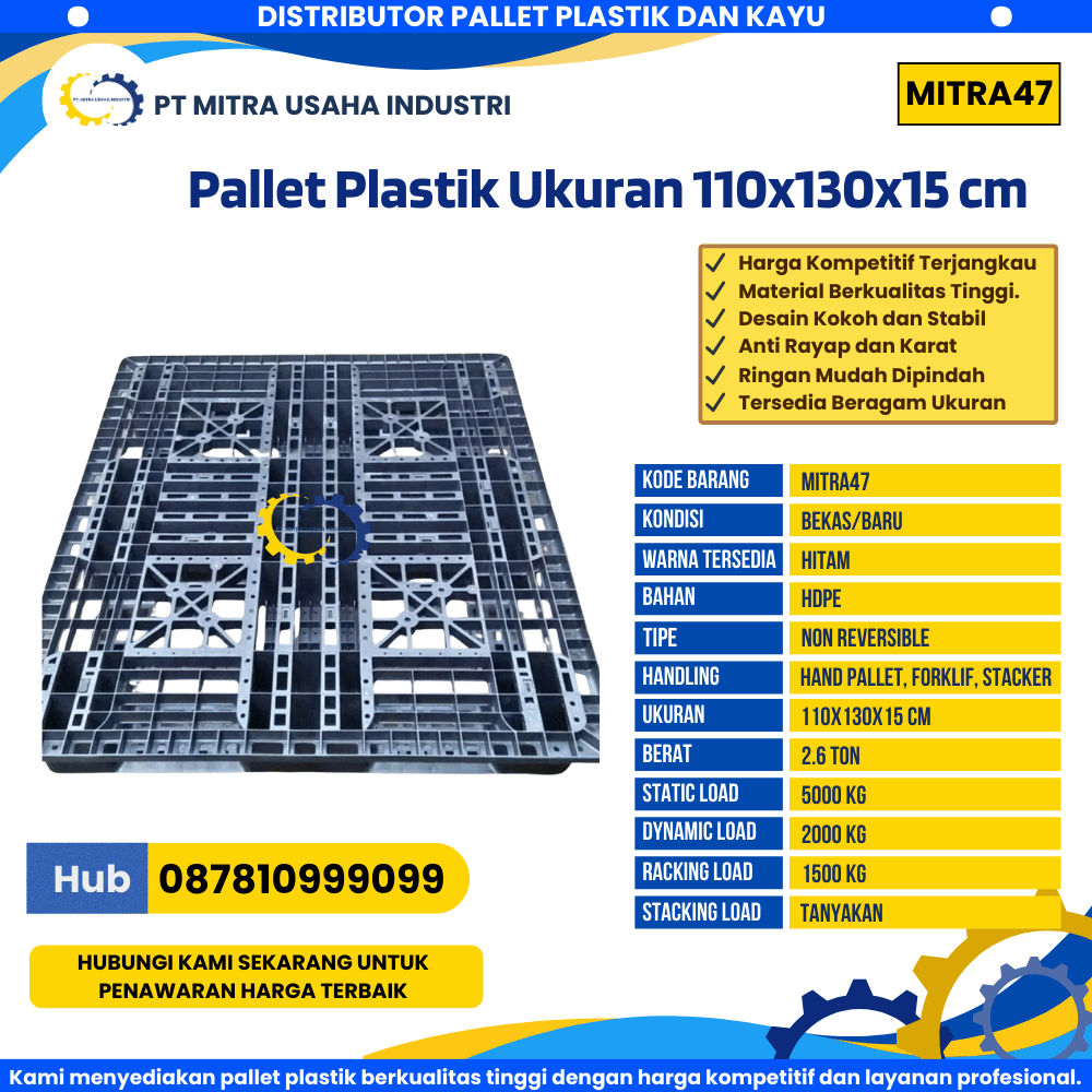 Pallet Plastik Bekas/Baru Ukuran 110x130x15 cm Warna Hitam - MITRA47