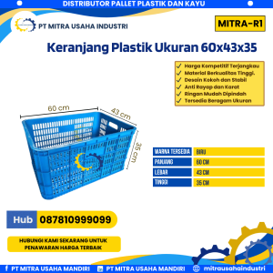 Keranjang Plastik Baru Ukuran 60x43x35 cm Warna Biru - MITRA-R1